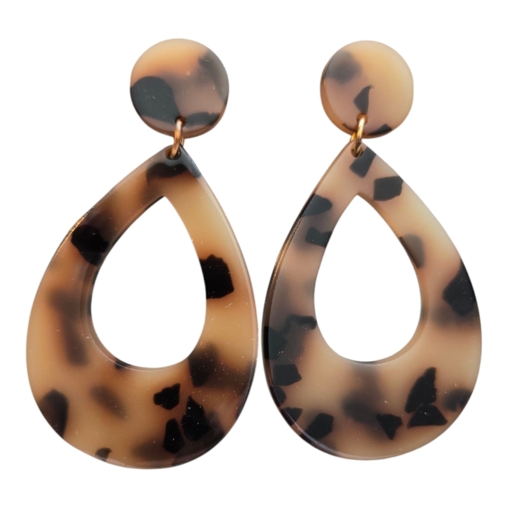 Brown and Black Tortoiseshell Teardrop Earrings, NEW! - Picture 1 of 3